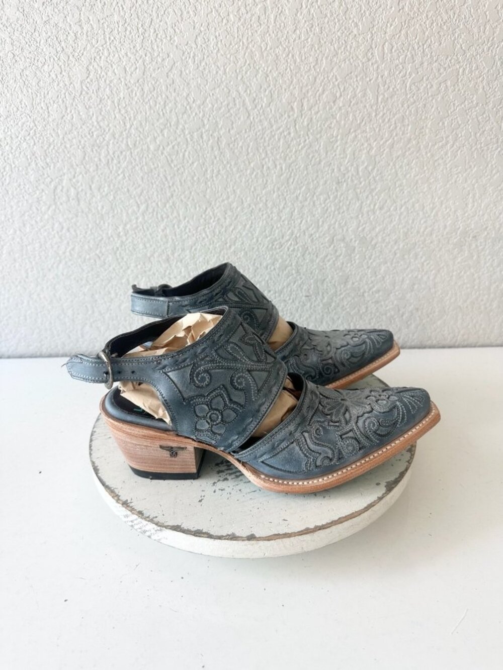 Lane Robin Slingback Mule Womens Cowboy Boots Blue Cowgirl Western Ankle Size 9 - Picture 2 of 12